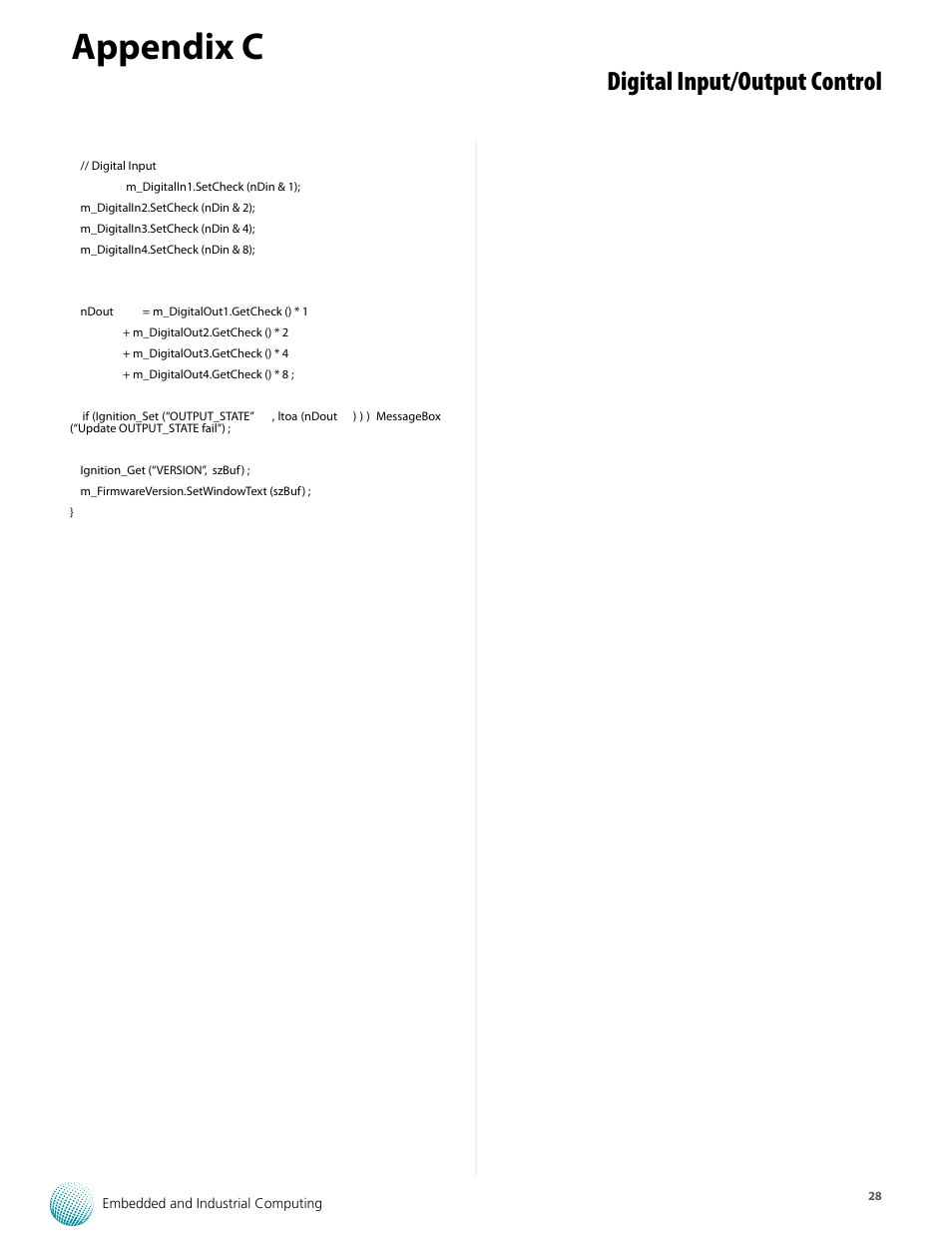 Appendix c, Digital input/output control | Lanner LEC-7110 User Manual | Page 28 / 30
