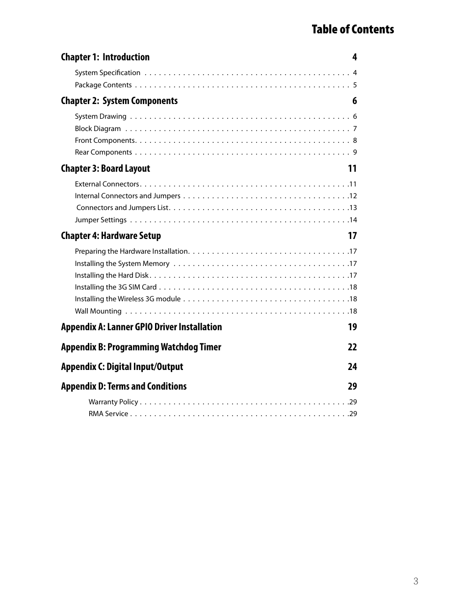 Ttat table of contents beable of contents | Lanner LEC-7110 User Manual | Page 3 / 30