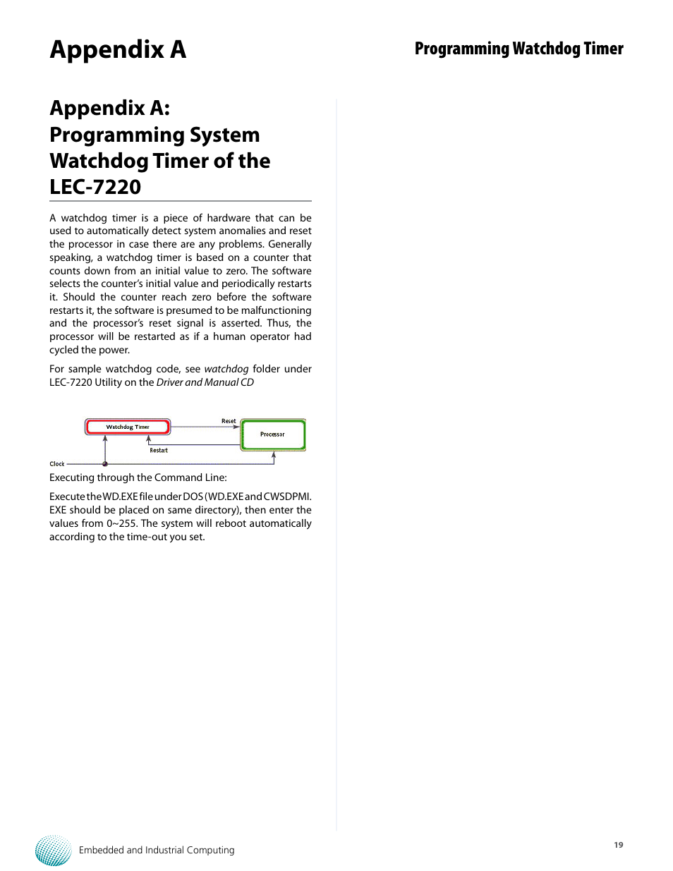 Appendix a, Programming watchdog timer | Lanner LEC-7220 User Manual | Page 19 / 21