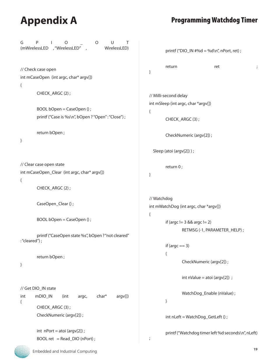 Appendix a, Programming watchdog timer | Lanner LEC-7230 User Manual | Page 19 / 24