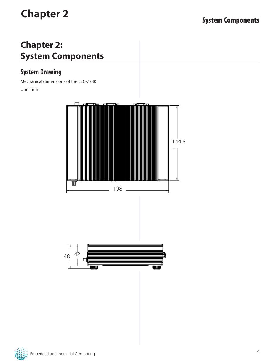 Chapter 2: system components, System drawing, Chapter 2 | System components | Lanner LEC-7230 User Manual | Page 6 / 24