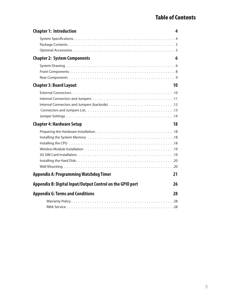Ttat table of contents beable of contents | Lanner LEC-7920 User Manual | Page 3 / 29