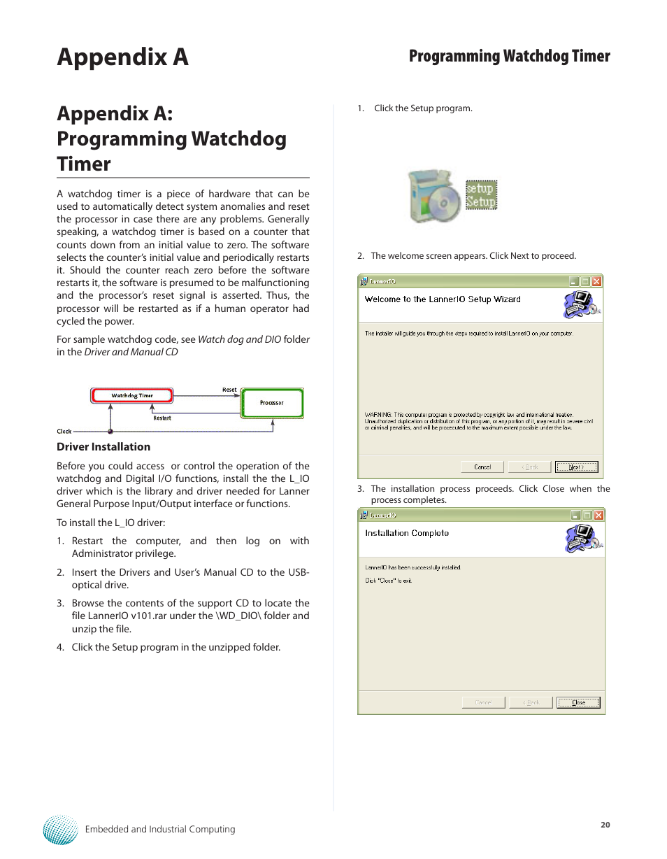 Appendix a: programming watchdog timer, Appendix a, Programming watchdog timer | Lanner LEC-7950 User Manual | Page 21 / 29