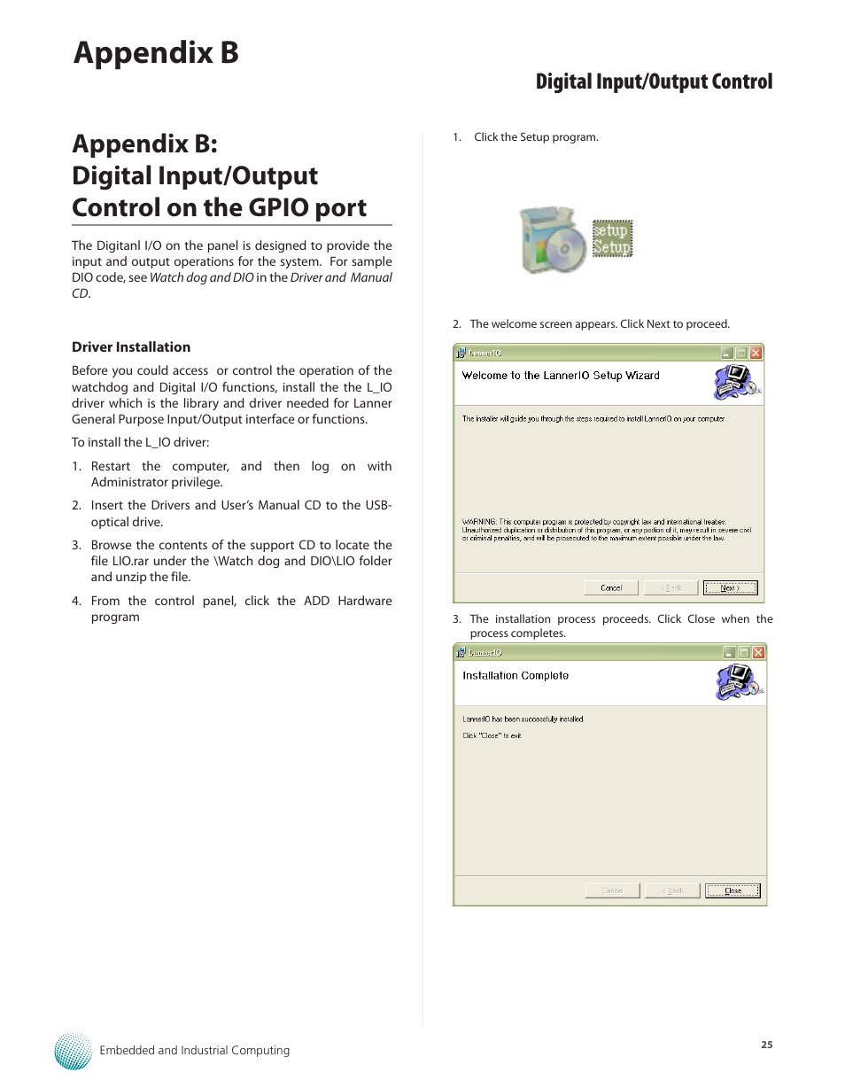 Appendix b, Digital input/output control | Lanner LEC-7950 User Manual | Page 26 / 29