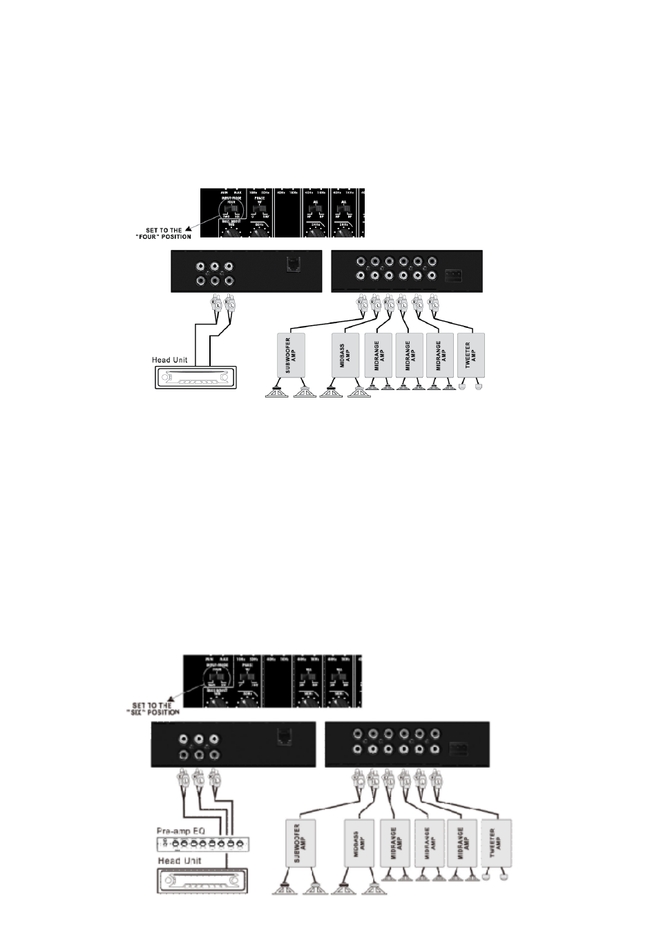 2) using two pairs of inputs, 3) using three pairs of inputs | Lanzar OPTIXA6B User Manual | Page 8 / 14