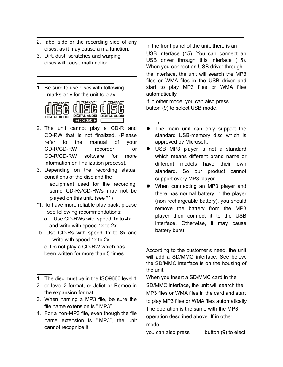 Operation, Sd/mmc operation (optional) | Lanzar AQCD60BTS User Manual | Page 13 / 20