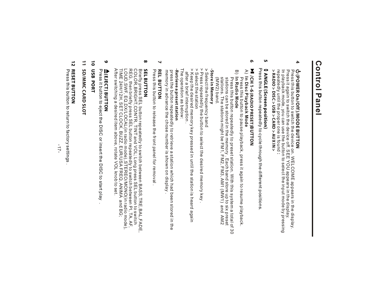 Control panel | Lanzar SD75MU User Manual | Page 19 / 39