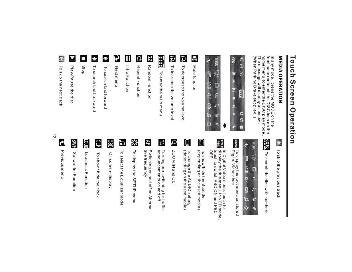 Touch screen operation, Media oper a t ion | Lanzar SD75MU User Manual | Page 24 / 39