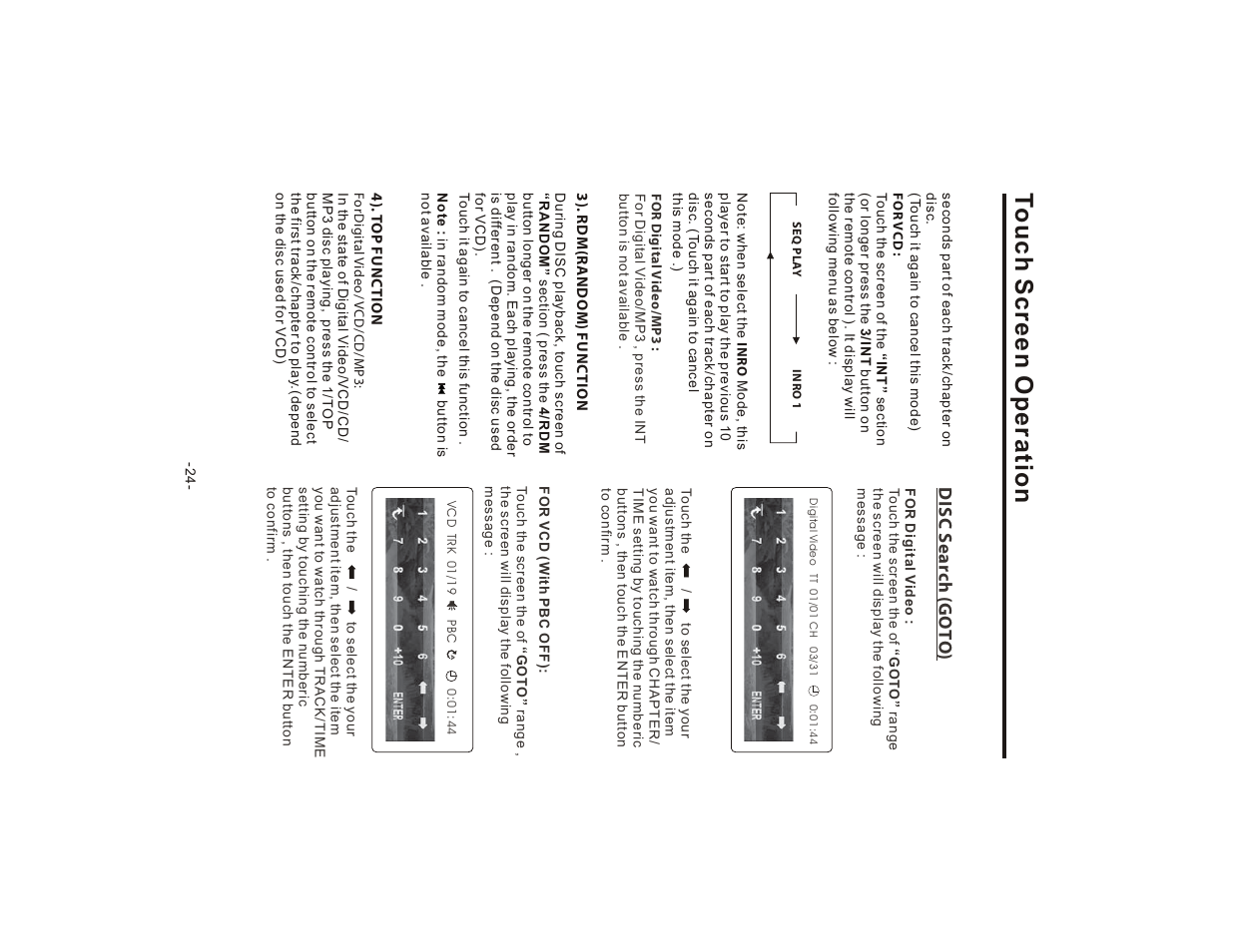 Touch screen operation, Disc s e ar ch (g ot o) | Lanzar SD75MU User Manual | Page 26 / 39