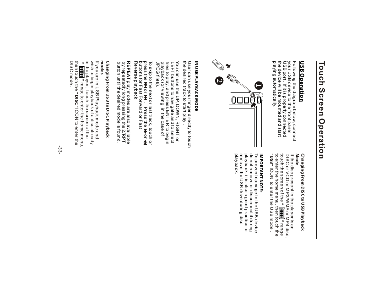 Touch screen operation, Usb oper a tion | Lanzar SD75MU User Manual | Page 35 / 39