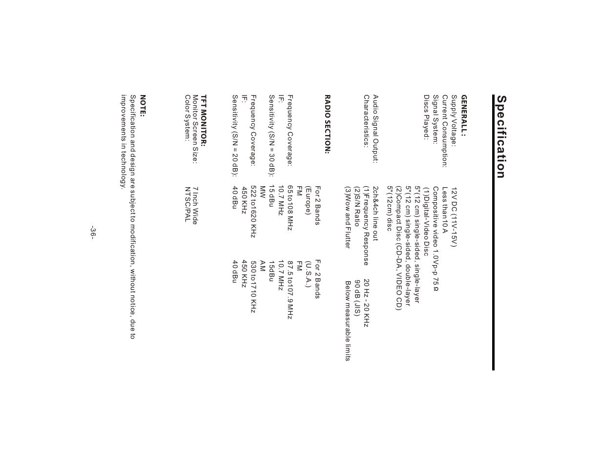 Specification | Lanzar SD75MU User Manual | Page 38 / 39