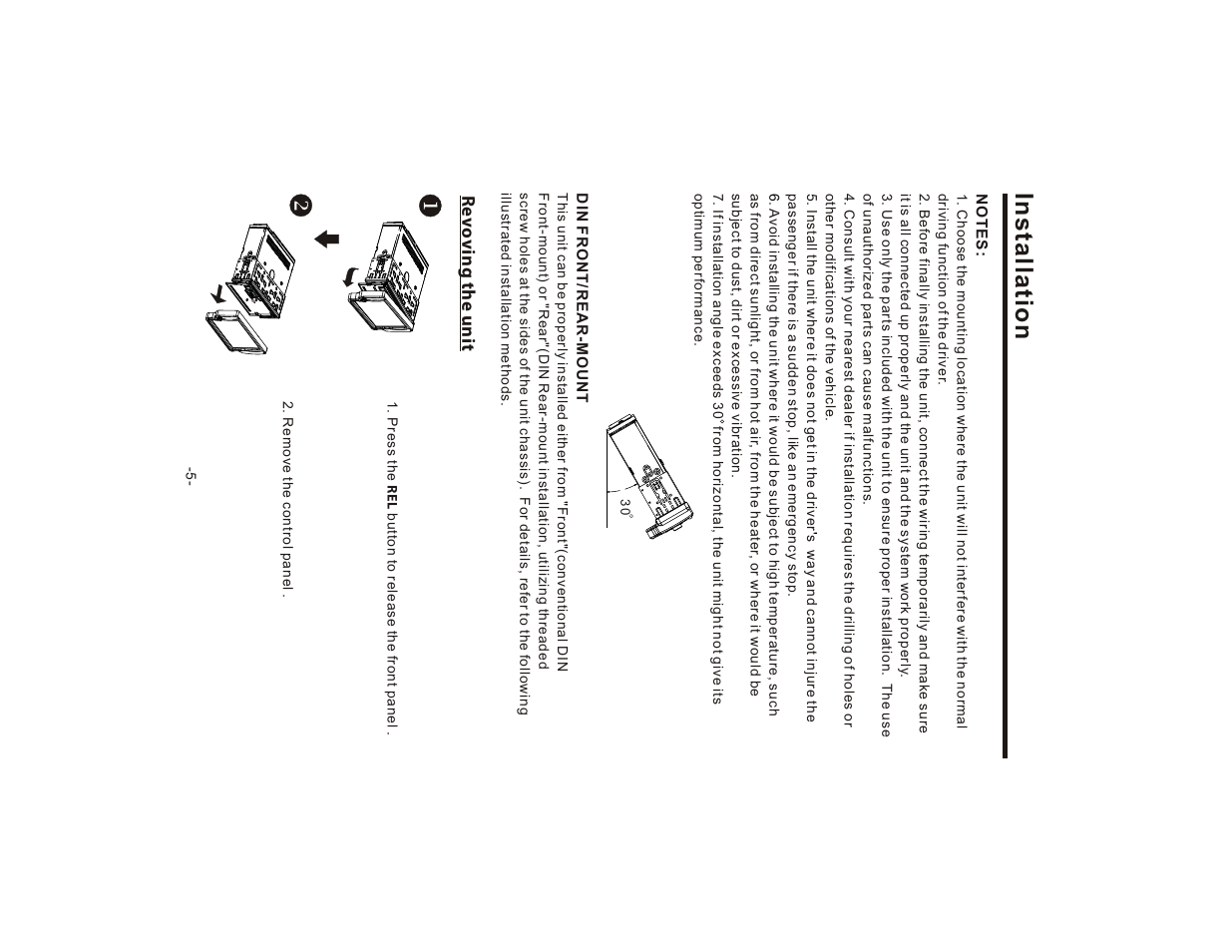 Installation, Re v o ving the unit | Lanzar SD75MU User Manual | Page 7 / 39