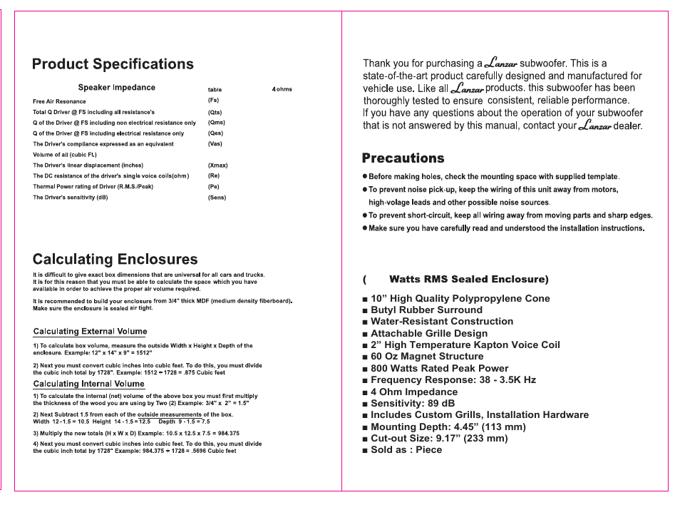 10 ” marine subwoofer | Lanzar AQW10 User Manual | Page 3 / 3
