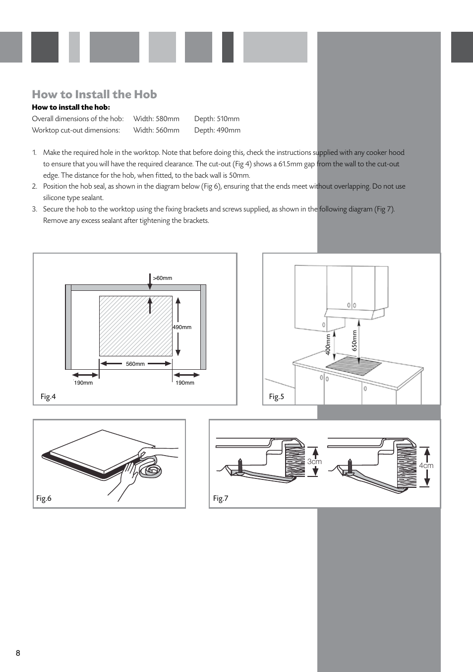 How to install the hob | CDA HCC570 User Manual | Page 10 / 12