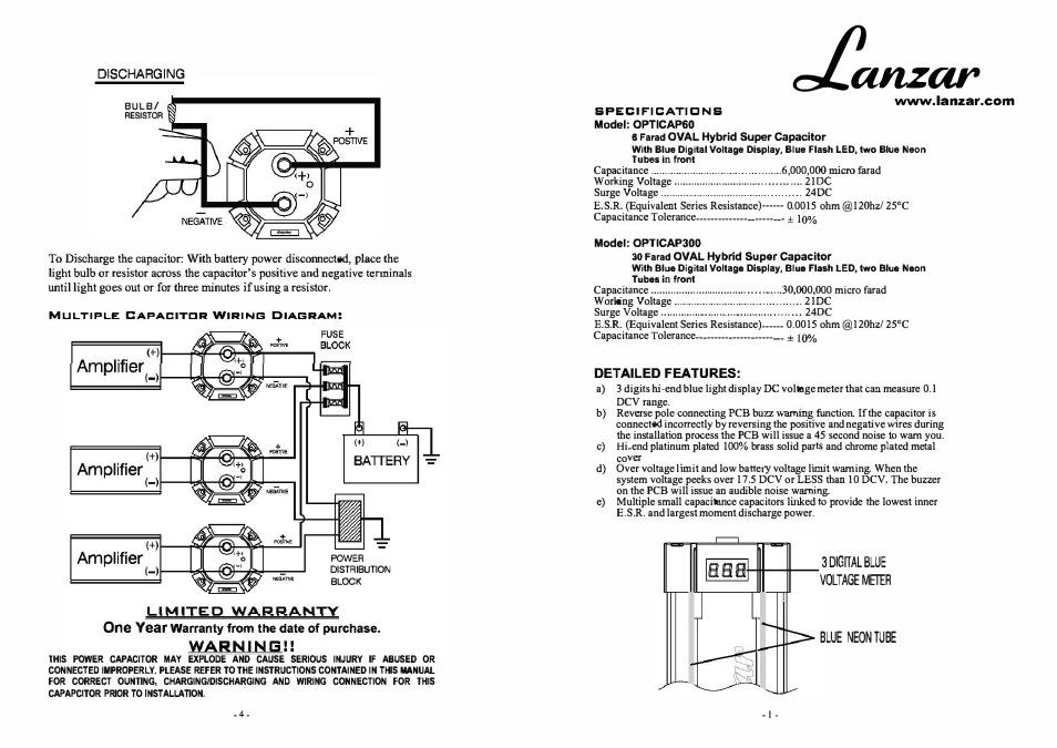 Lanzar OPTICAP60 User Manual | 2 pages