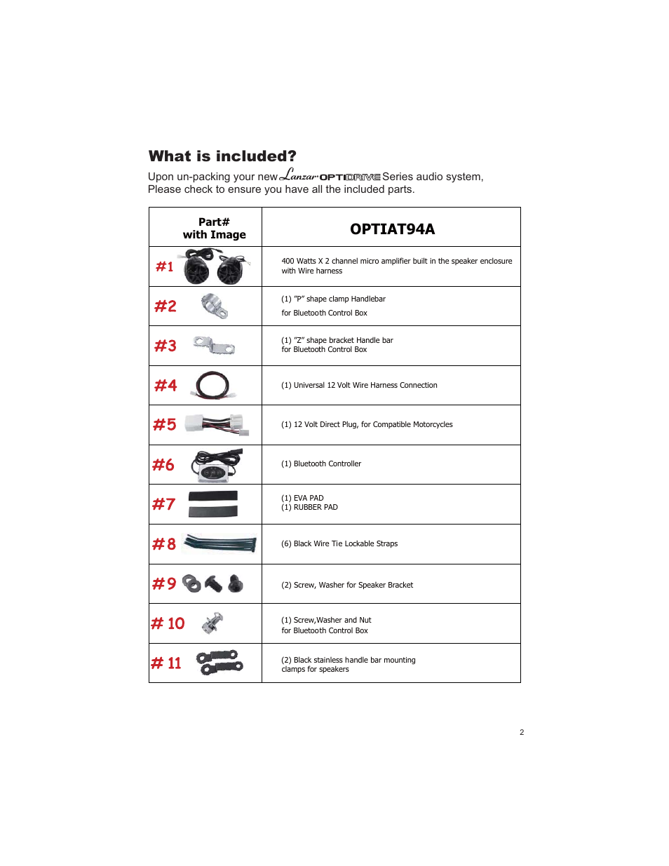 What is included, Optiat94a | Lanzar OPTIAT94A User Manual | Page 3 / 8