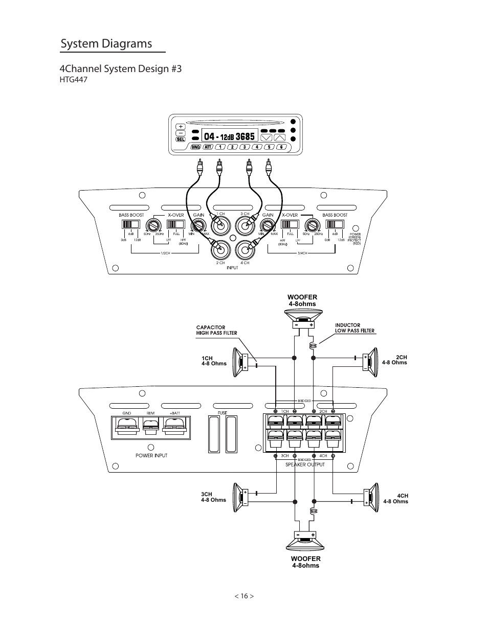 System diagrams, 4channel system design #3 | Lanzar HTG257 User Manual | Page 15 / 23