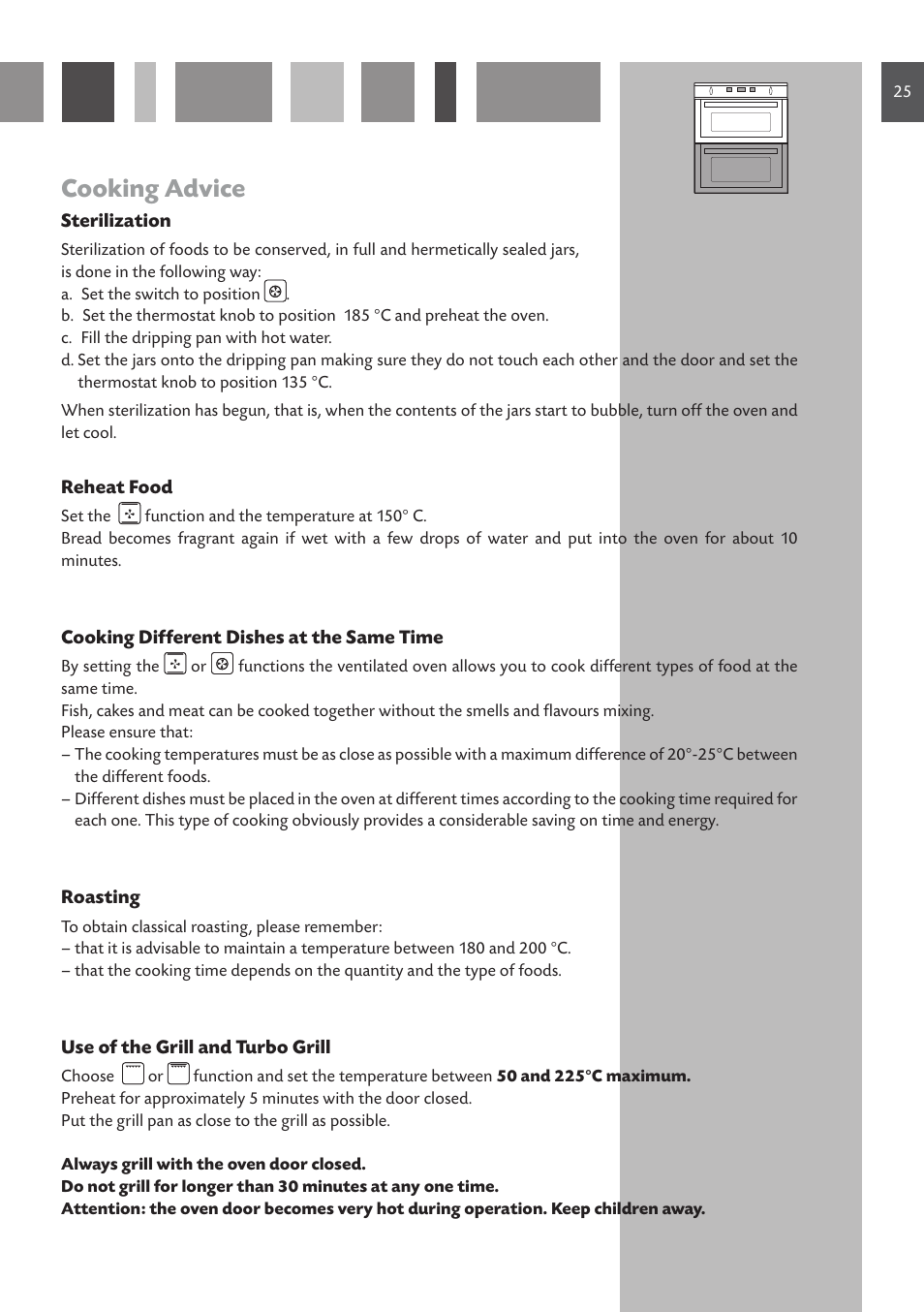 Cooking advice | CDA Built Under Double Oven DV 770 User Manual | Page 25 / 48