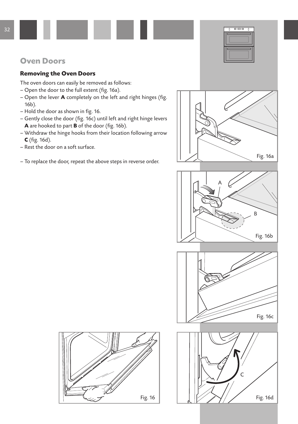 Oven doors | CDA Built Under Double Oven DV 770 User Manual | Page 32 / 48