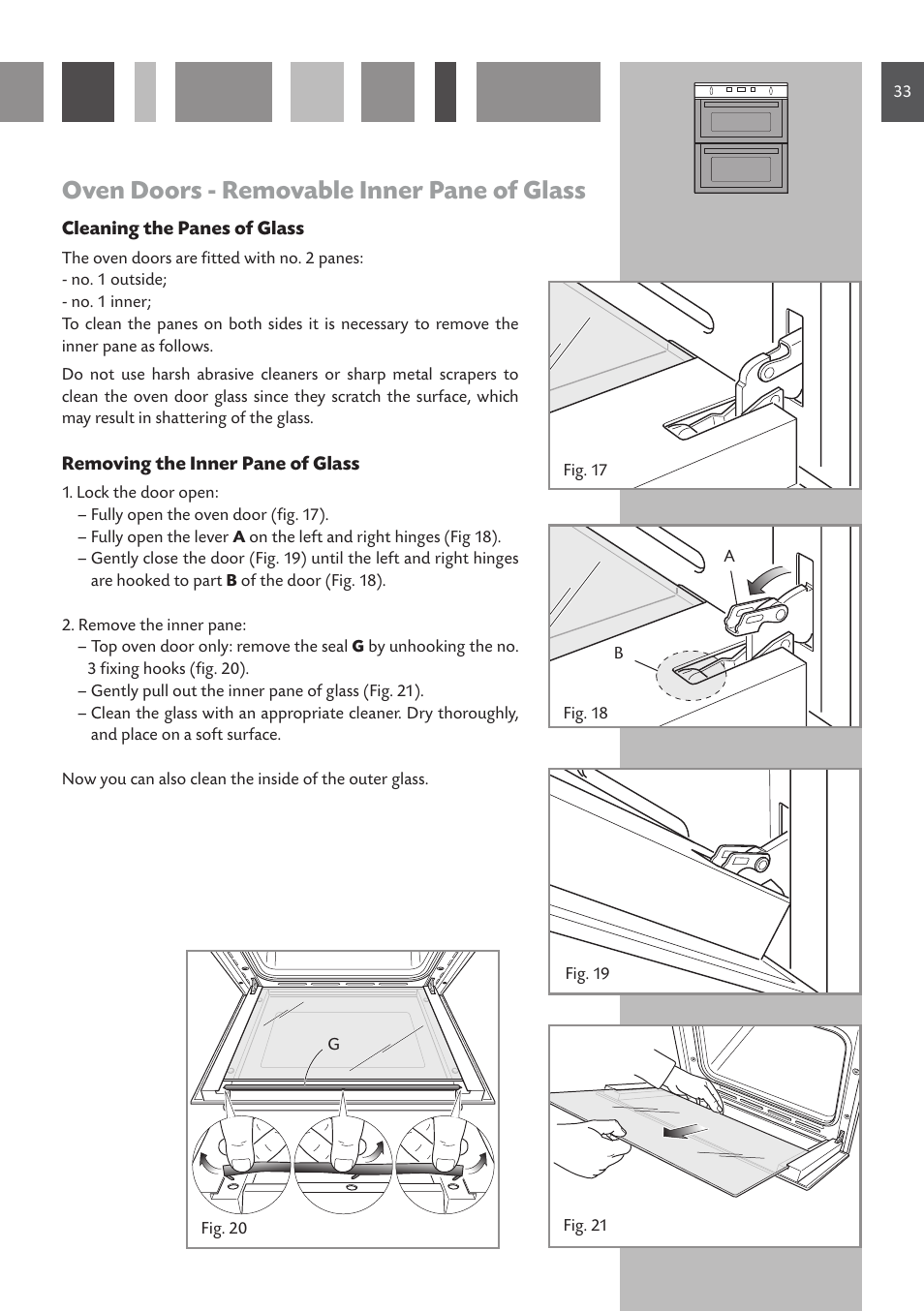 Oven doors - removable inner pane of glass | CDA Built Under Double Oven DV 770 User Manual | Page 33 / 48