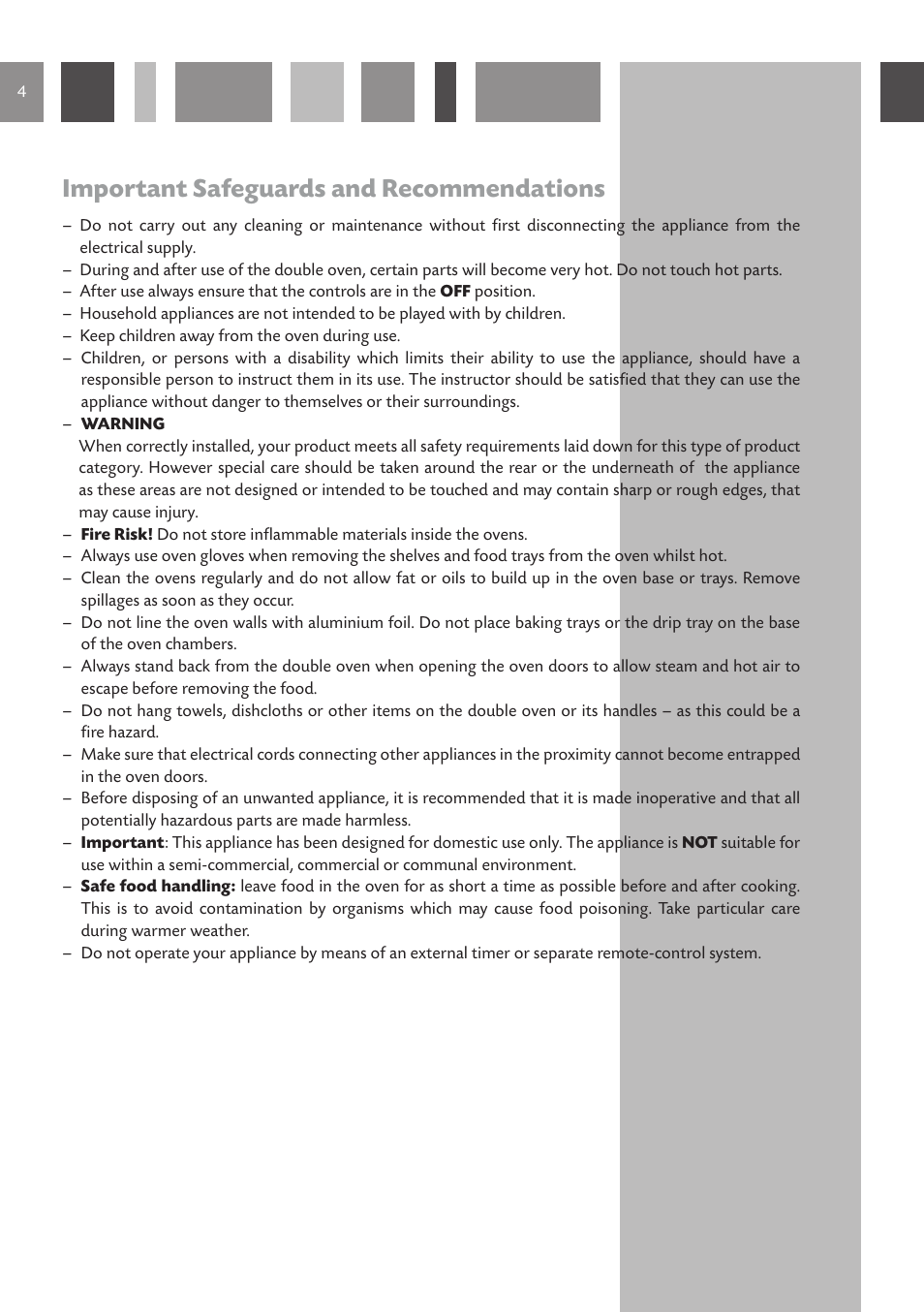 Important safeguards and recommendations | CDA Built Under Double Oven DV 770 User Manual | Page 4 / 48