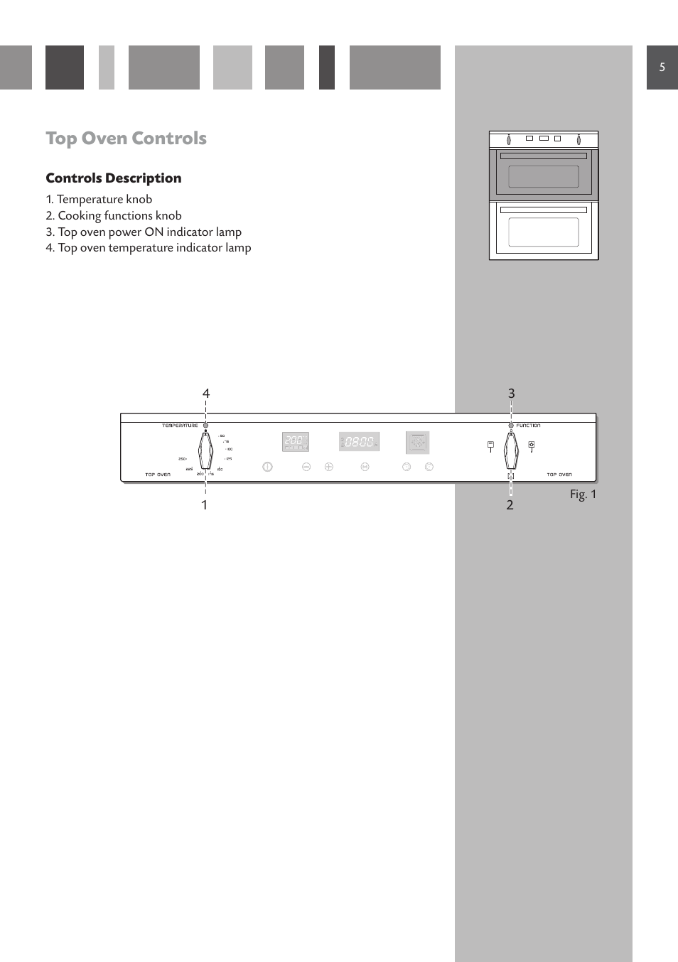 Top oven controls | CDA Built Under Double Oven DV 770 User Manual | Page 5 / 48