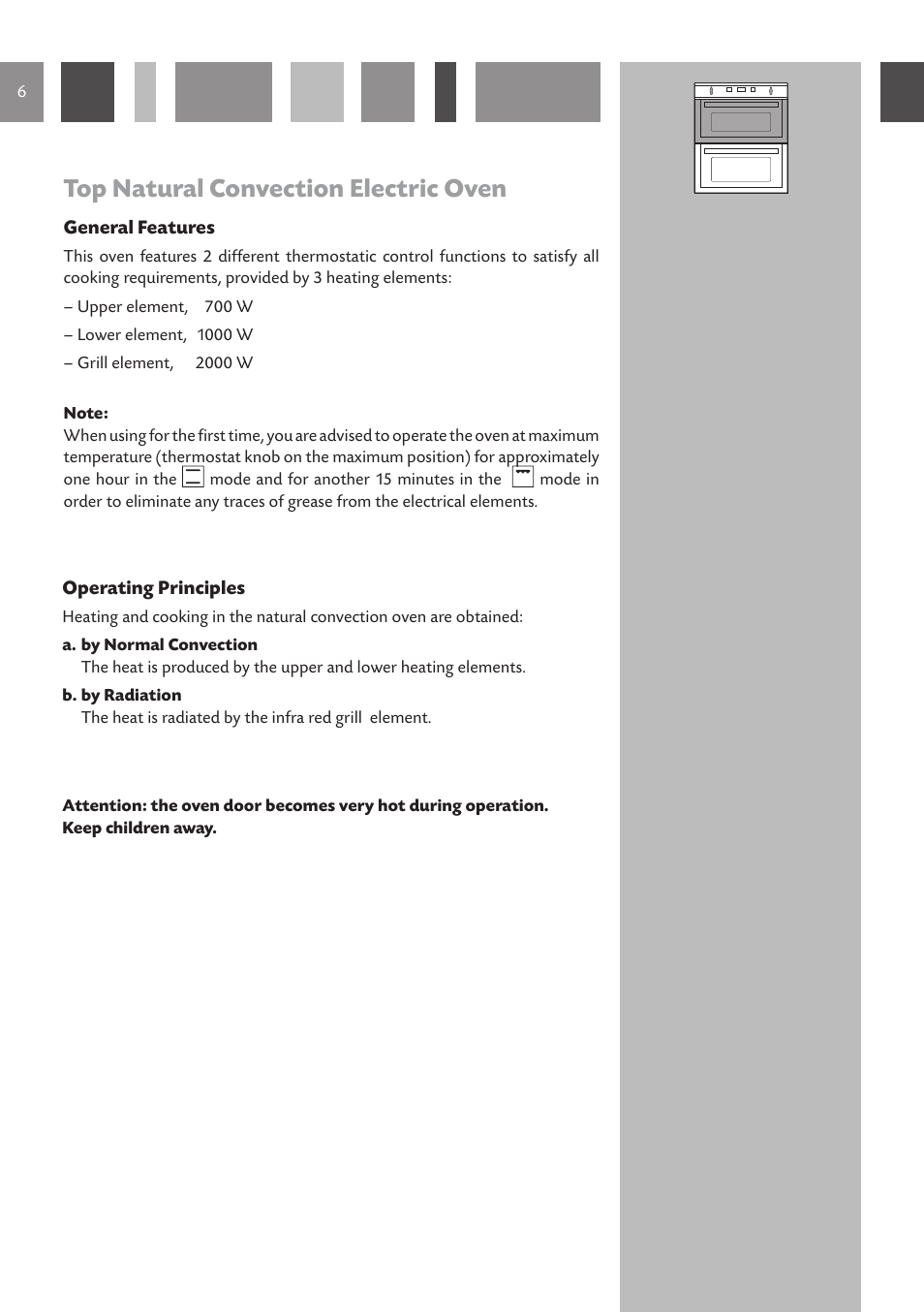 Top natural convection electric oven | CDA Built Under Double Oven DV 770 User Manual | Page 6 / 48