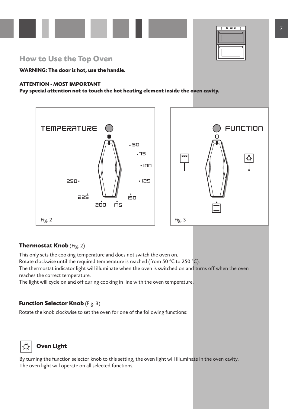 How to use the top oven | CDA Built Under Double Oven DV 770 User Manual | Page 7 / 48