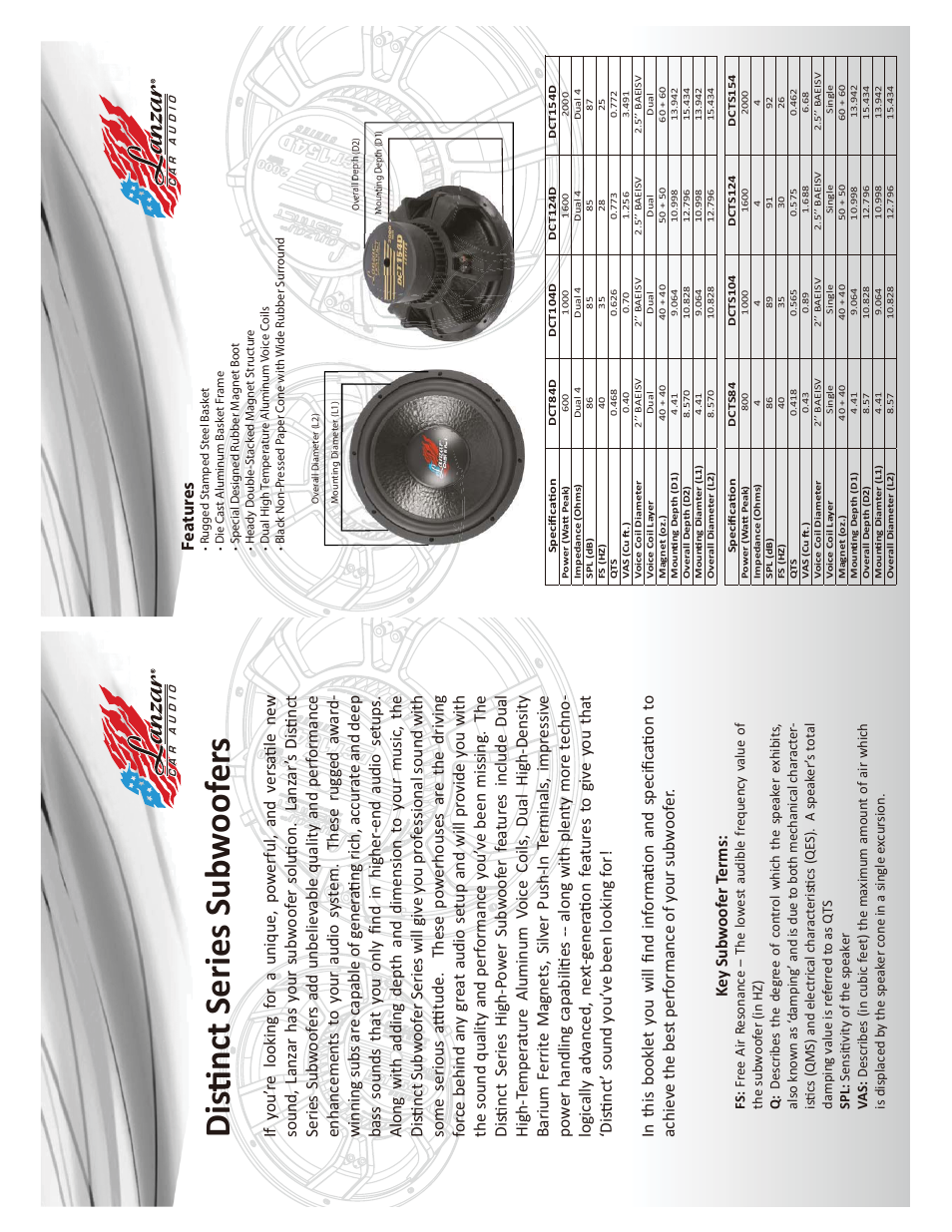 Dis nct series subw oof er s, Fe atur es | Lanzar DCTS104 User Manual | Page 2 / 2