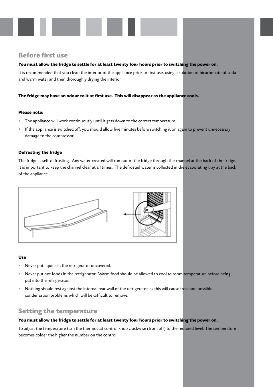 Before first use, Setting the temperature | CDA FW221 User Manual | Page 3 / 11