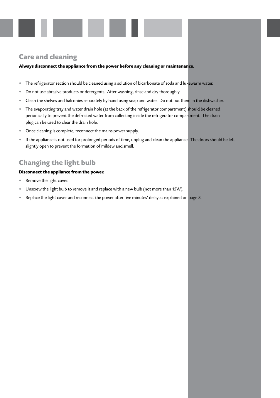 Care and cleaning, Changing the light bulb | CDA FW221 User Manual | Page 4 / 11