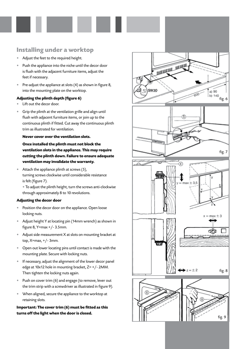 Installing under a worktop | CDA FW221 User Manual | Page 9 / 11