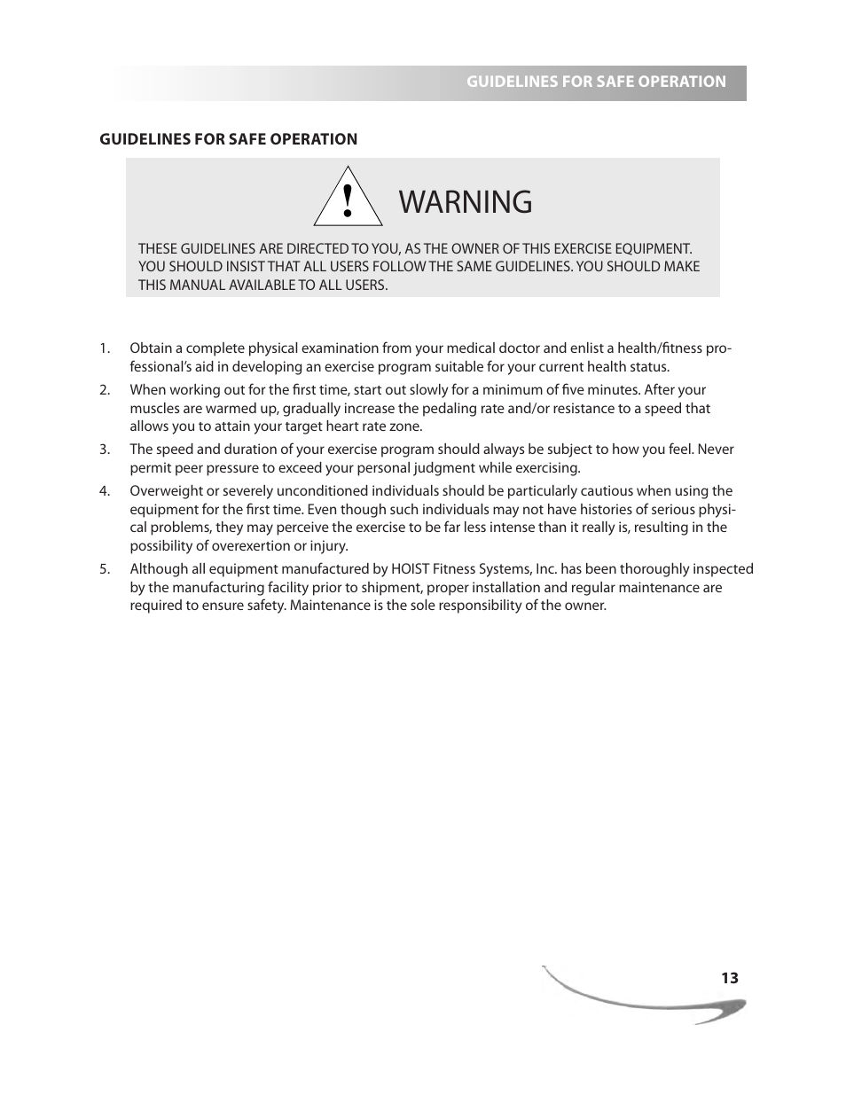 Warning | LeMond RevMaster Pro User Manual | Page 13 / 29