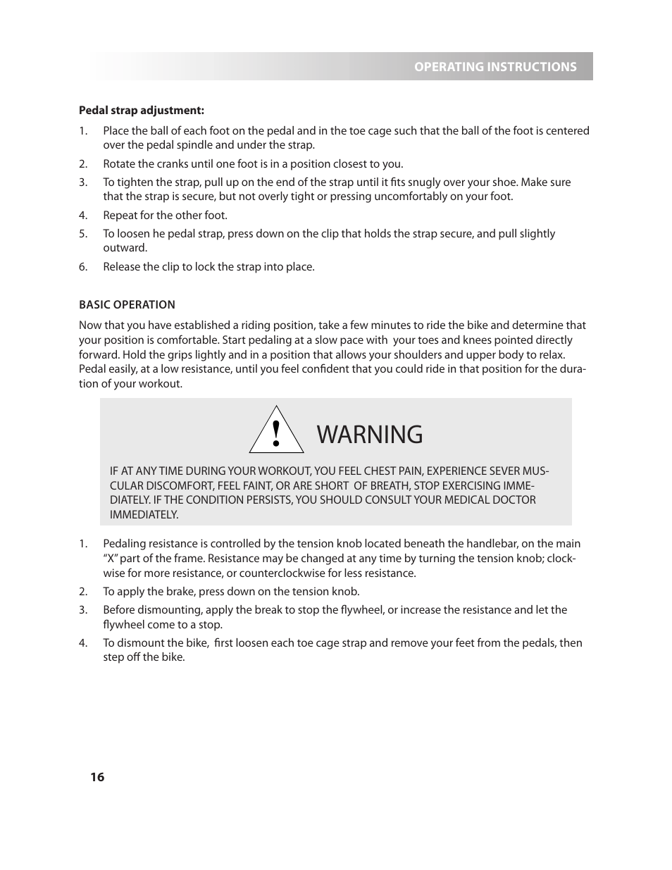 Warning | LeMond RevMaster Pro User Manual | Page 16 / 29