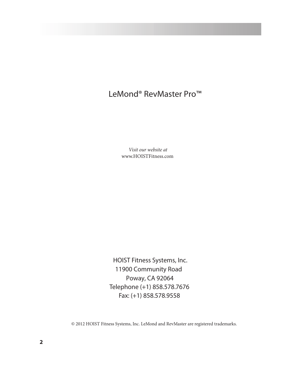 Lemond® revmaster pro | LeMond RevMaster Pro User Manual | Page 2 / 29
