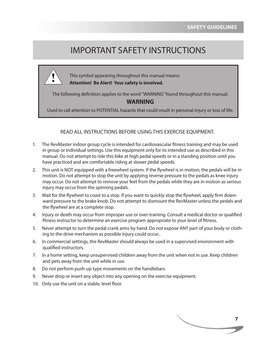 Important safety instructions | LeMond RevMaster Pro User Manual | Page 7 / 29