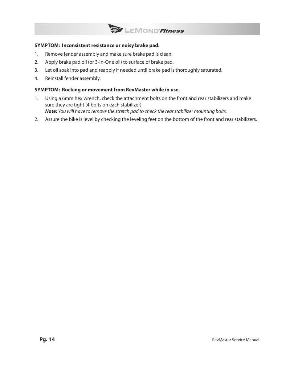 LeMond RevMaster Pro User Manual | Page 16 / 30
