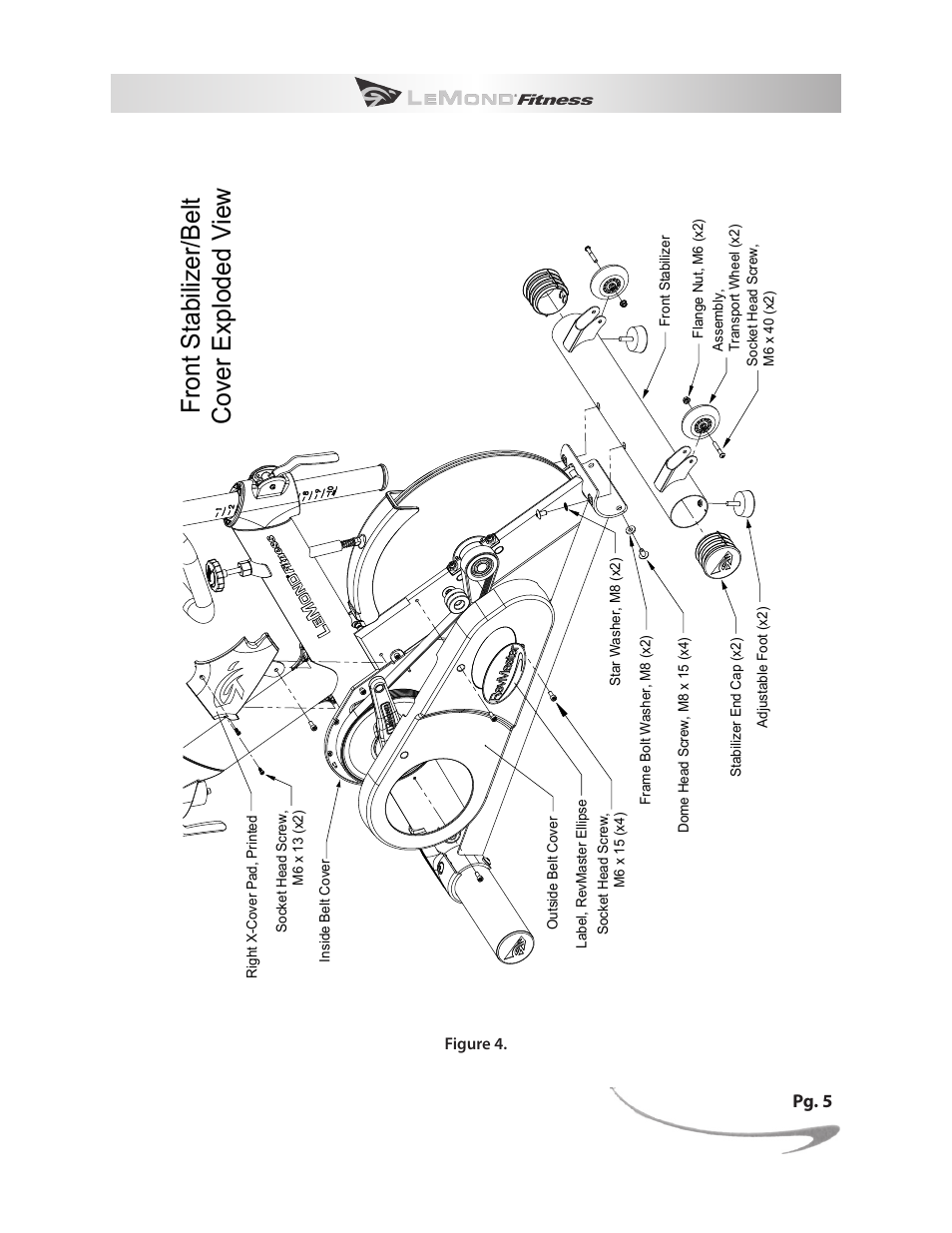 Front stabilizer/belt cover exploded view | LeMond RevMaster Pro User Manual | Page 7 / 30