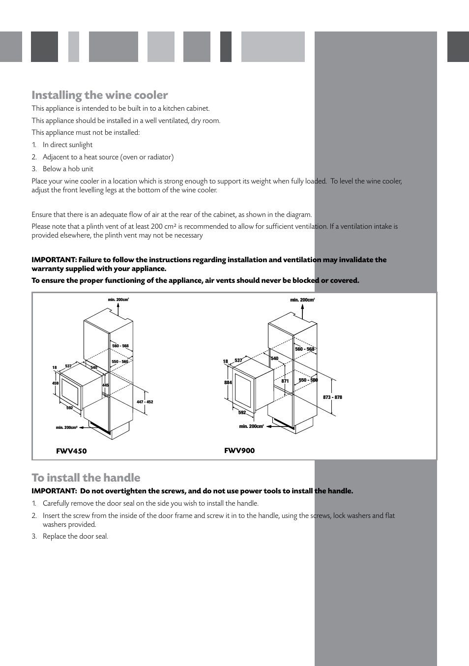 Installing the wine cooler | CDA FWV450 User Manual | Page 8 / 12