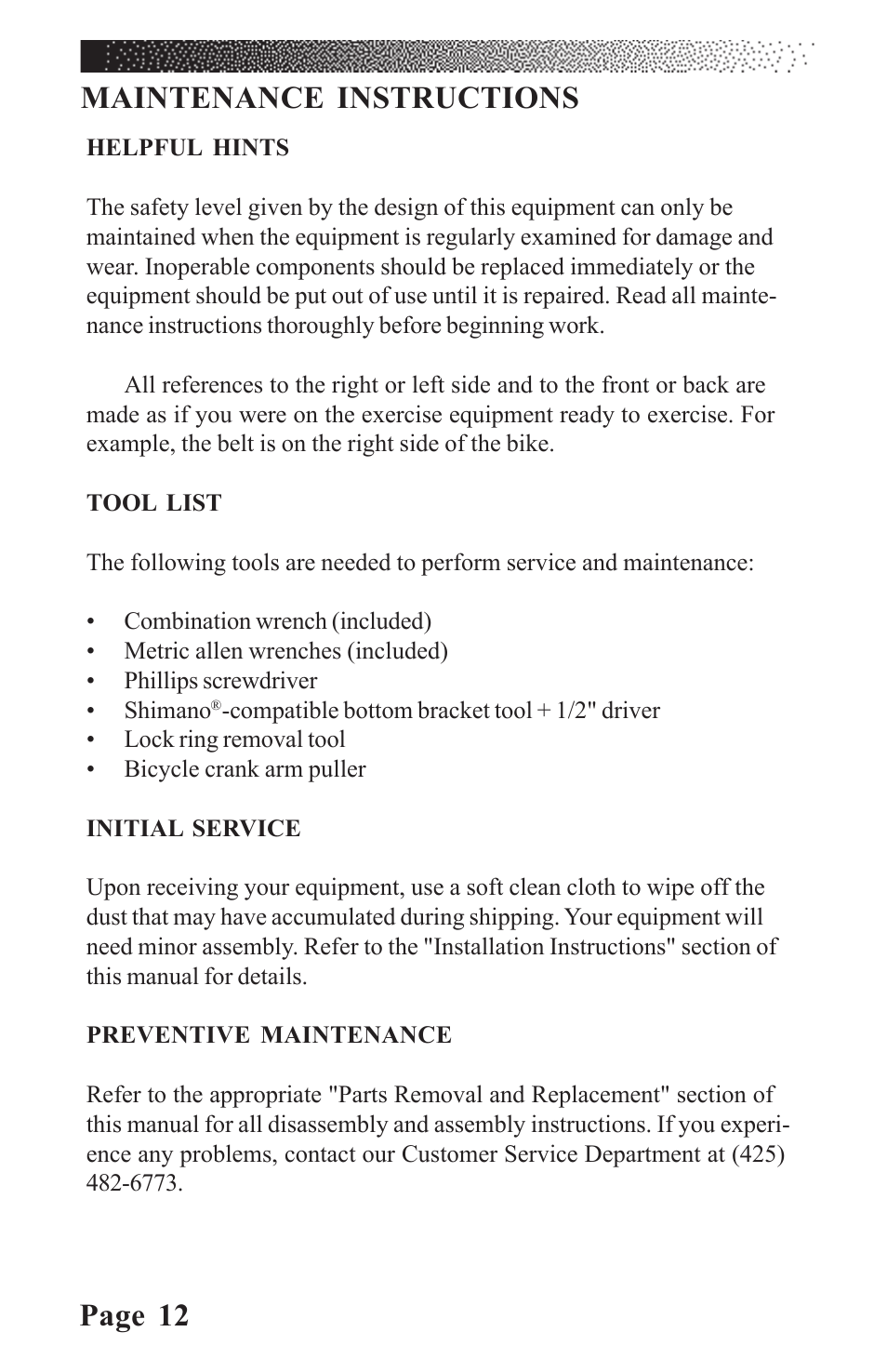 Page 12 maintenance instructions | LeMond RevMaster Classic User Manual | Page 18 / 40