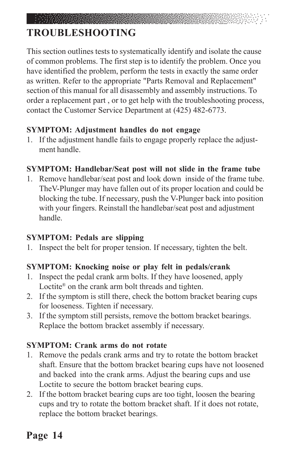 Page 14 troubleshooting | LeMond RevMaster Classic User Manual | Page 20 / 40