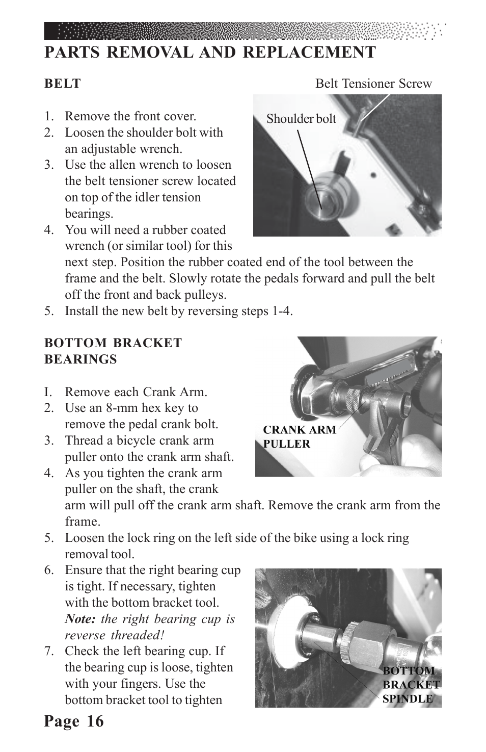 Page 16 parts removal and replacement | LeMond RevMaster Classic User Manual | Page 22 / 40