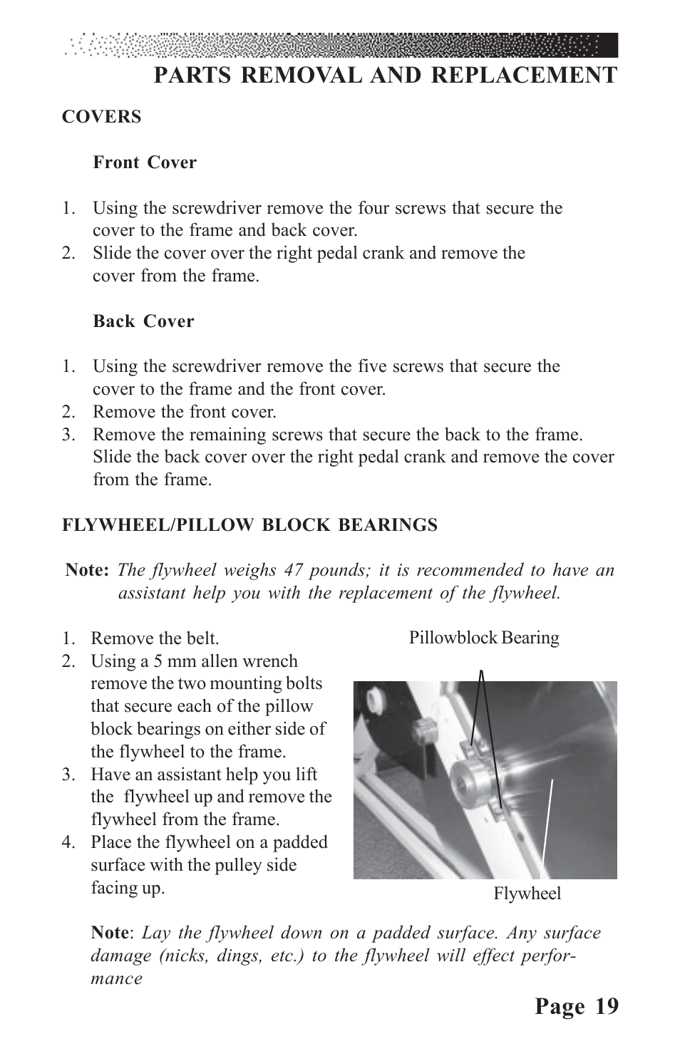 Page 19, Parts removal and replacement | LeMond RevMaster Classic User Manual | Page 25 / 40