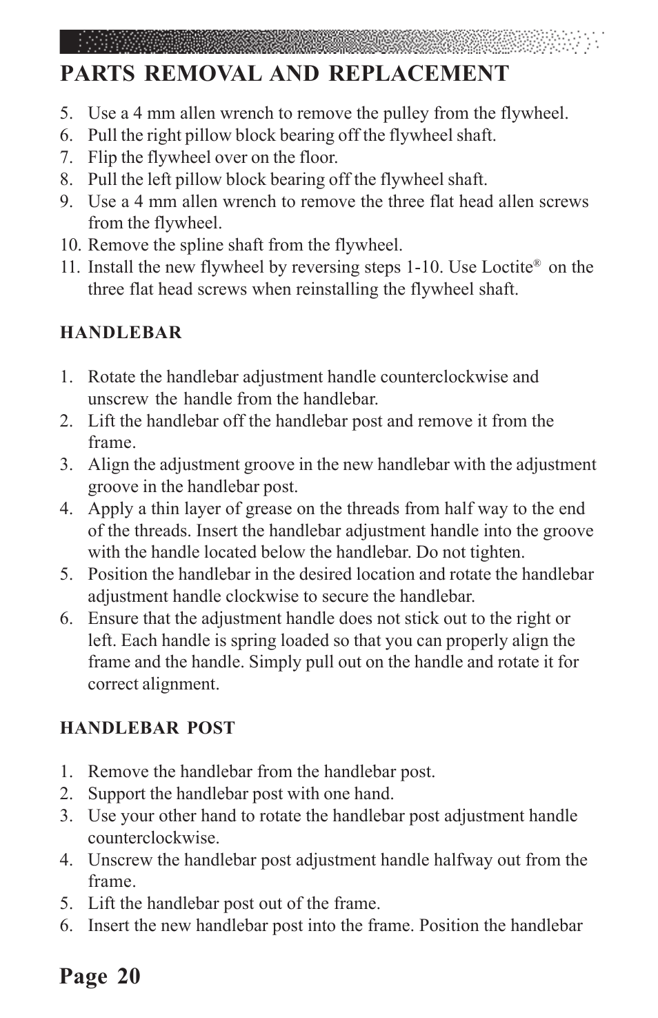 Page 20, Parts removal and replacement | LeMond RevMaster Classic User Manual | Page 26 / 40