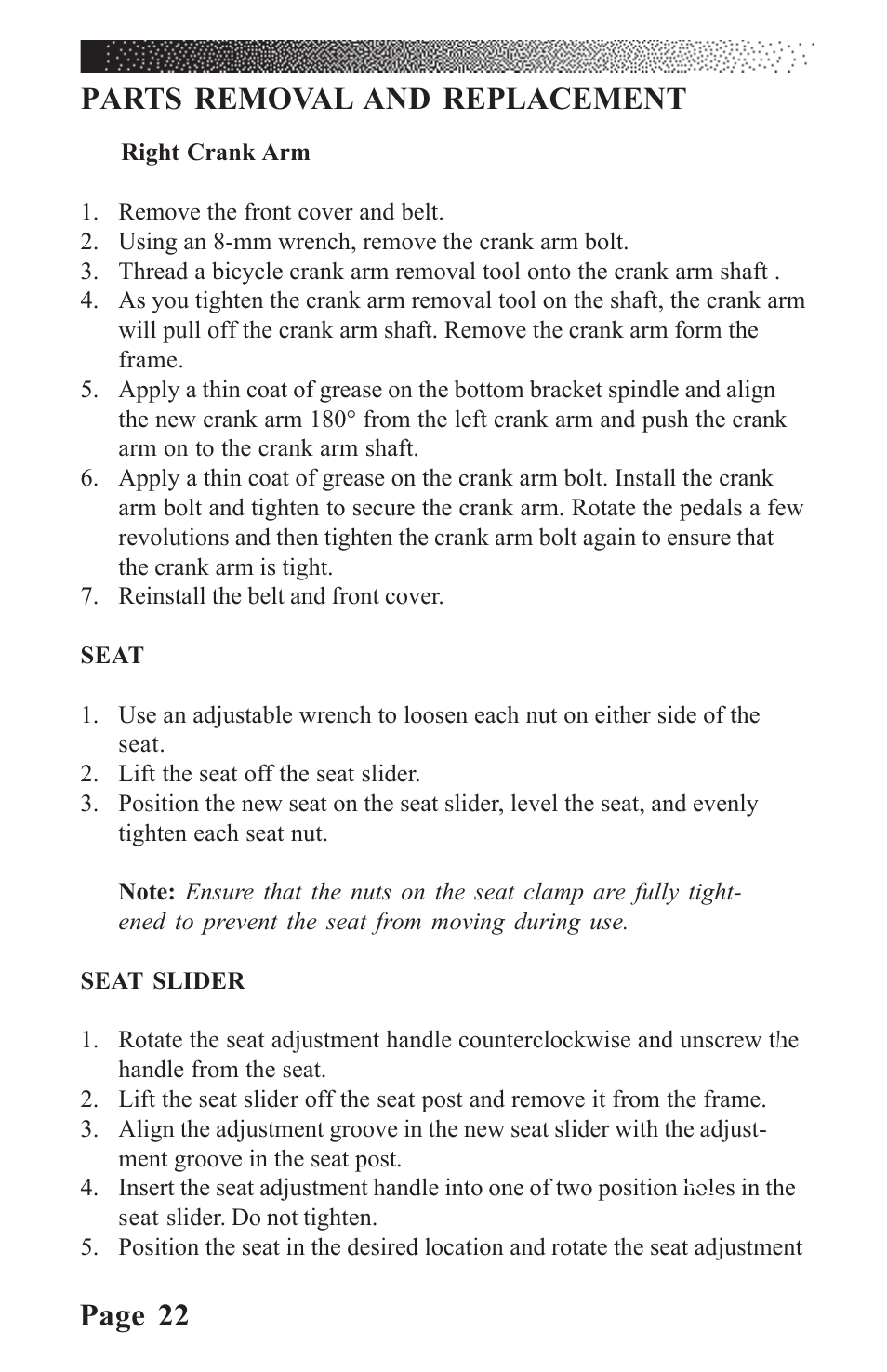 Page 22 parts removal and replacement | LeMond RevMaster Classic User Manual | Page 28 / 40