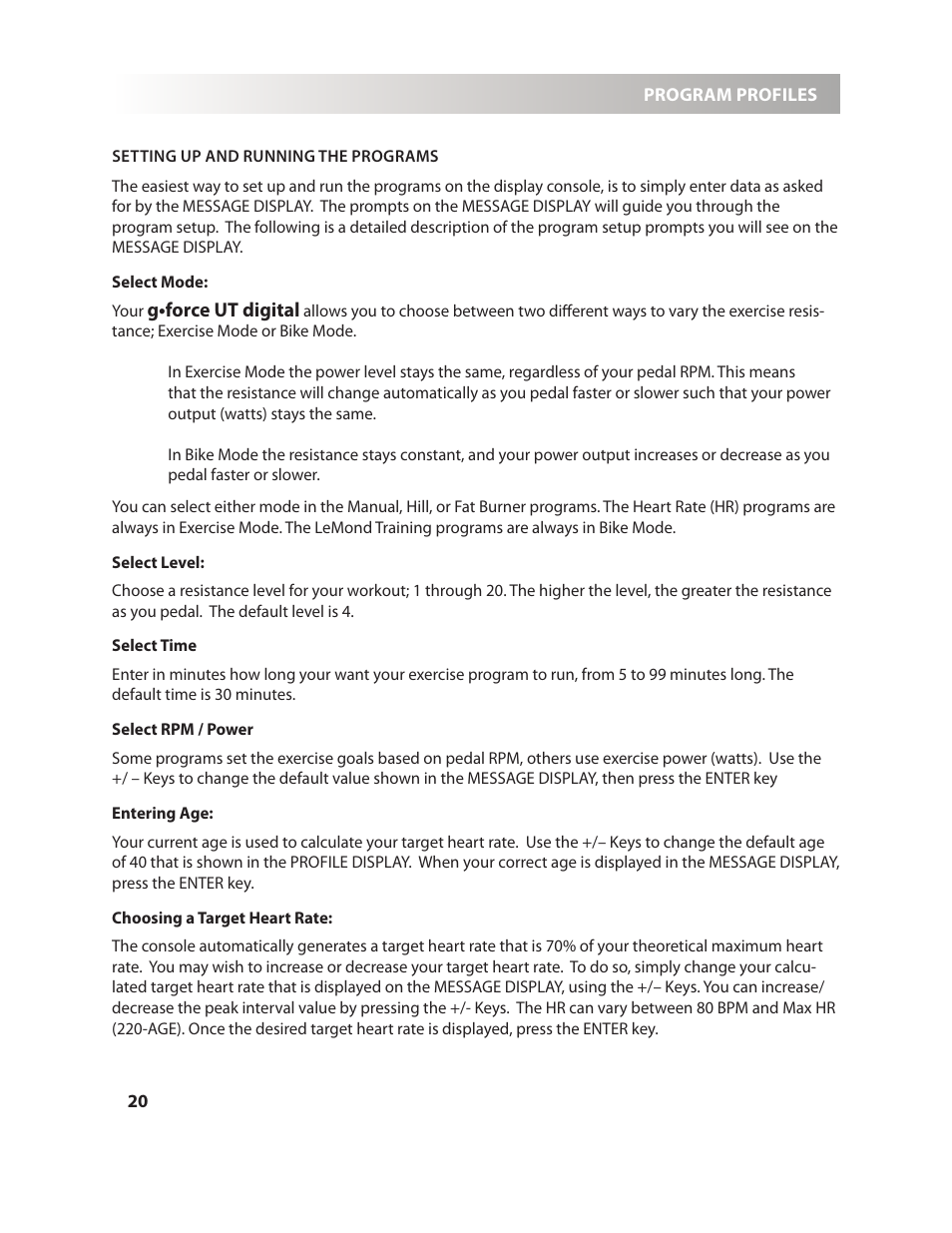 LeMond g-force UT User Manual | Page 20 / 40