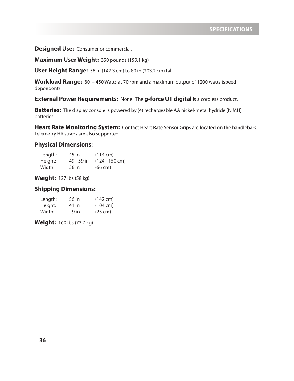 LeMond g-force UT User Manual | Page 36 / 40