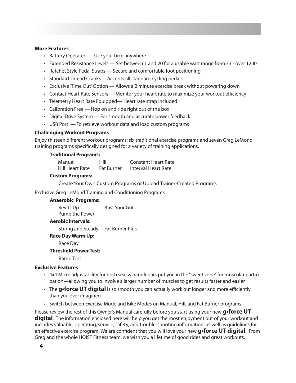 LeMond g-force UT User Manual | Page 4 / 40