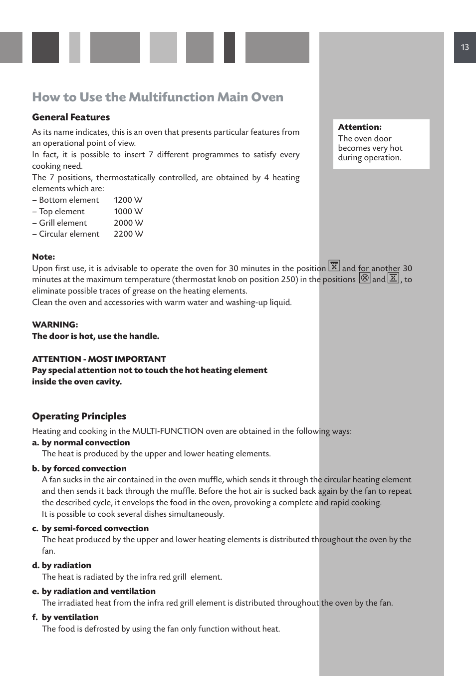How to use the multifunction main oven | CDA RV 1060 User Manual | Page 13 / 36