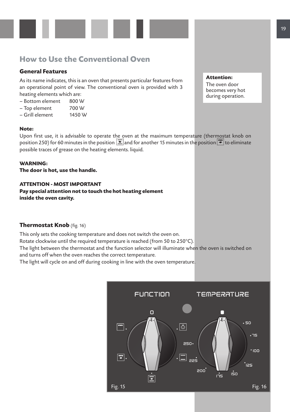 How to use the conventional oven | CDA RV 1060 User Manual | Page 19 / 36